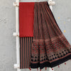 PARO - Pure Cotton Rust Top With Kaatha Stitches Black Triangle Stripes Bottom And A Cotton Tassle Dupatta