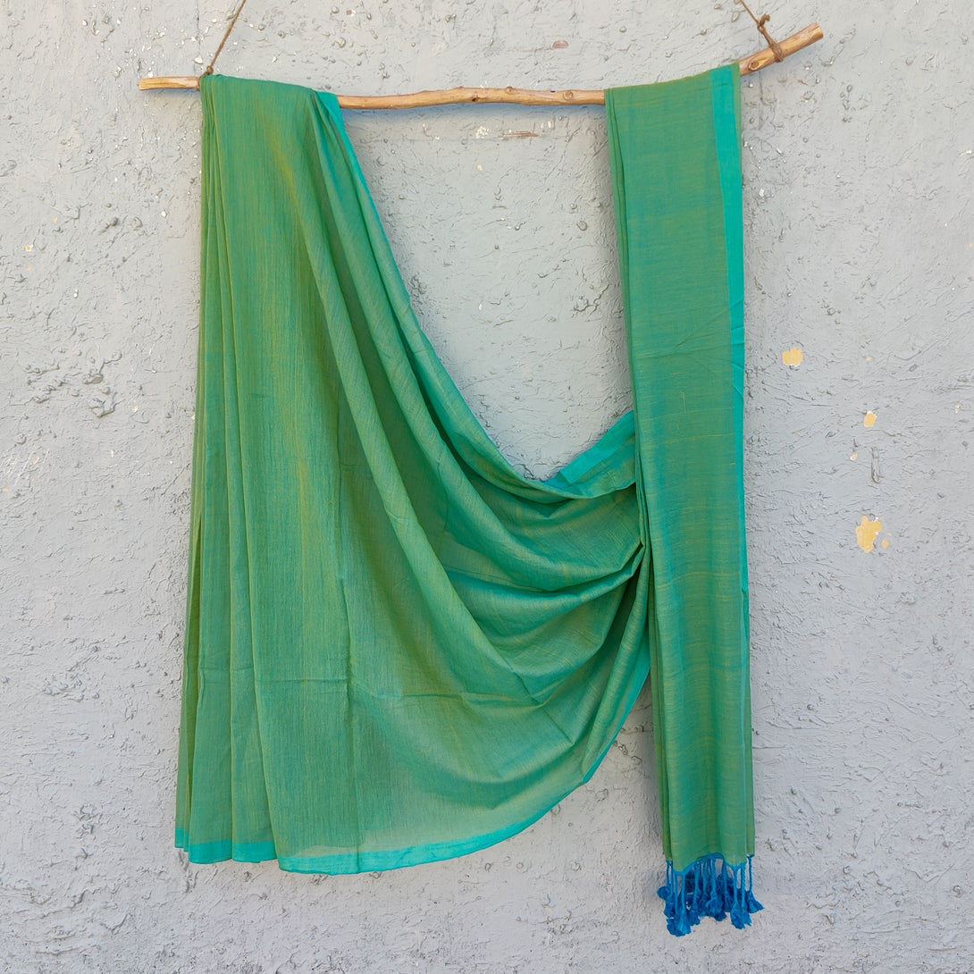 PIKU - Pastel Green With Blue Dhup Chaav Border Mul Cotton Extra Soft ...