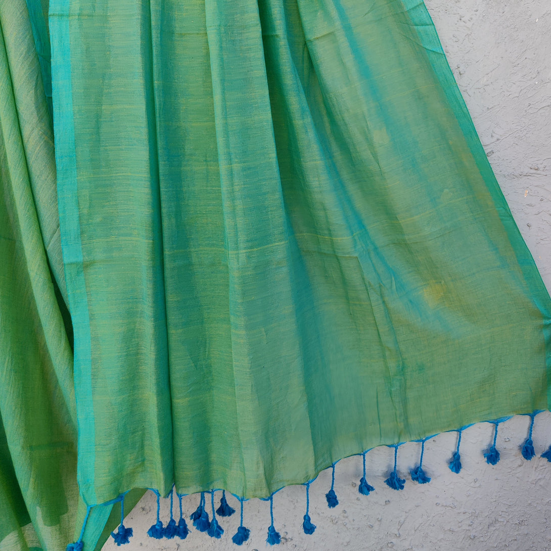 PIKU - Pastel Green With Blue Dhup Chaav Border Mul Cotton Extra Soft ...