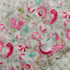 Organza Cream With Sequence Embroidery And A Family Of Birds Border Embroidered Fabric
