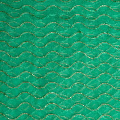 Green Net With Sequence Waves Embroidered Fabric