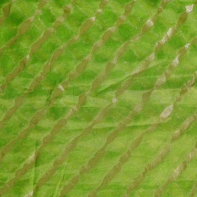 Net Chiffon Green With Gold Diagonal Stripes Woven Fabric