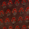 Pure Cotton Ajrak Brown With Maroon Flower Plant Motif Hand Block Print Fabric
