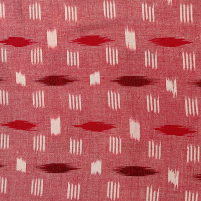 Pre Cut 2 Meter Pure Cotton Special Double Ikkat Peach With Cream Weaves With Red And Maroon Motives Weaves Woven Fabric