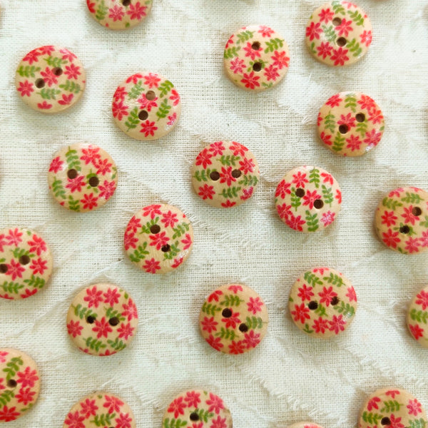 Pack Of 5 Floral Wooden Buttons