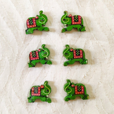 Pack Of 6 Green Happy Elephant Buttons