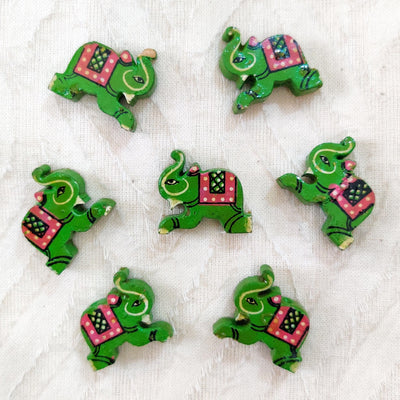 Pack Of 7 Green Happy Elephant Buttons