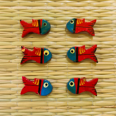 Pack Of Five Red And Blue Fish Button