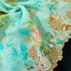 Pastel Blue Vintage Floral Organza With One Side Embroiedered Fabric