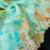 Pastel Blue Vintage Floral Organza With One Side Embroiedered blouse piece Fabric (1 meter)