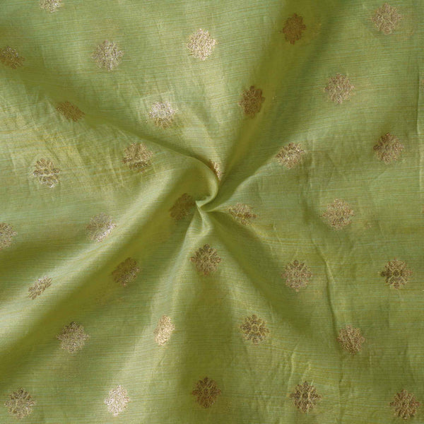 Pastel Green Cotton Silk With Zari Flower Motifs Woven Fabric