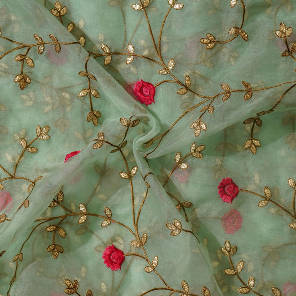 Pastel Green Organza Jaal Embroidered Fabric