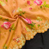 Pastel Orange Vintage Floral Organza With One Side Embroiedered Fabric