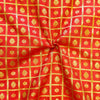 Peach Brocade With Gold Woven Checks With Tiny Motifs Hand Woven Fabric