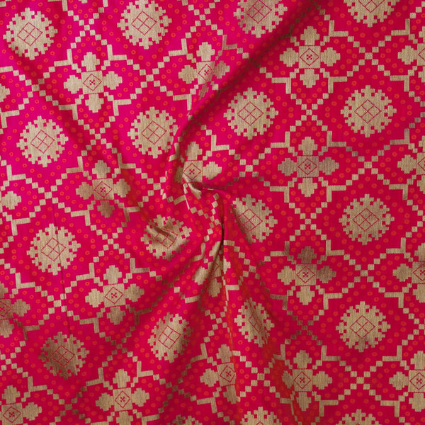 Pink Brocade With Orange And Gold Patola Woven Fabric