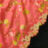 Pink Punch Vintage Floral Organza With One Side Embroiedered Fabric