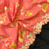 Pink Punch Vintage Floral Organza With One Side Embroiedered Fabric