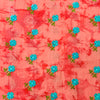 Pre-cut(1.5meters)Pink Shaded Glazed Cotton With Light Blue Embroidered Flowers
