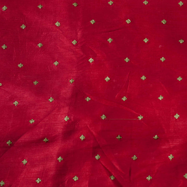 Pinkish Red Nysa Silk With Tiny Sequence Flower Embroidery Motifs Fabric