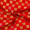 Pinkish Red Silk Brocade With Gold Lotus Motif Hand Woven Fabric