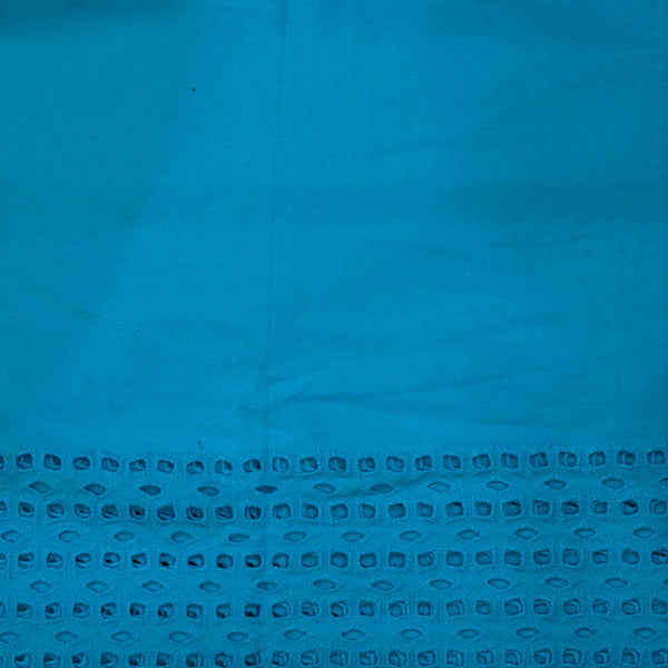 Pre-Cut 1.30 Meters Pure Cotton Bright Light Blue Plain With Cutwork Border