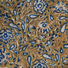 Pre-Cut 1.30 Meters Pure Cotton Kalamkari Mehendi Green With Blue Mustard Jaal Hand Block Print Fabric