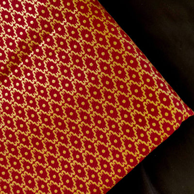 Pre- Cut 1.40 Meters Banarasi Maroon With Intricate Gold Weaves Fabric