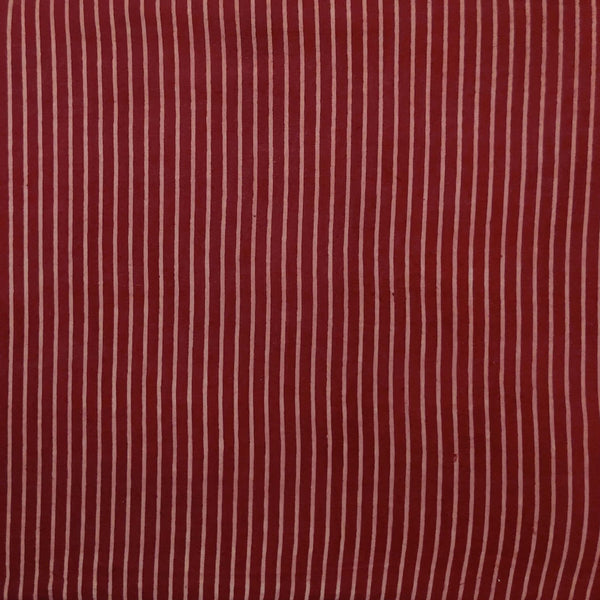 Pre-Cut 1.40 Meters Pure Cotton Ajrak Vegetable Dyed Rust With Cream Stripes Hand Block Print Fabric