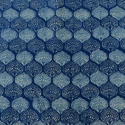 Pre-Cut 1.40 Meters Pure Cotton Akola Indigo With Beautiful Mughal Jaali Hand Block Print Fabric