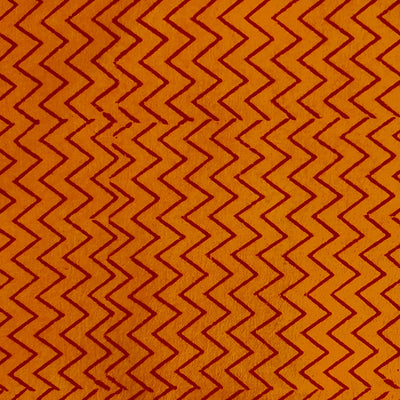 Pre-Cut 1.40 Meters Pure Cotton Gamthi Mustard With Red ZigZag Jaal Hand Block Print Fabric