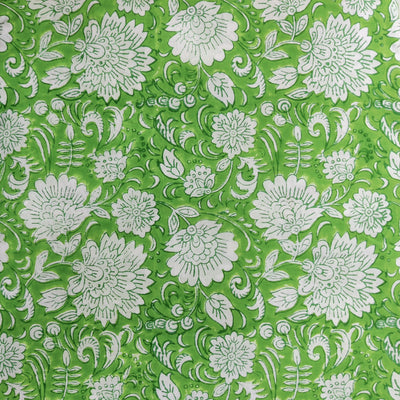 Pre-Cut 1.40 Meters Pure Cotton Jaipuri Green With Wild Flower Jaal Hand Block Print Fabric