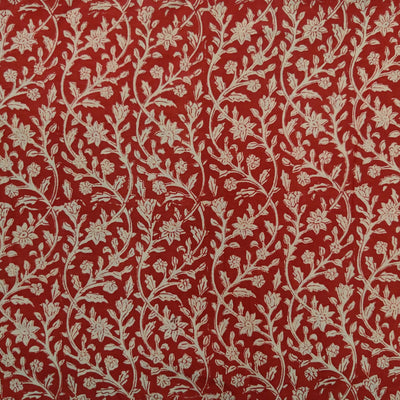 Pre-Cut 1.45 Meters Pure Cotton Bagru Madder With Curvy Jaal Hand Block Print Fabric