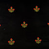 Pre-Cut 1.45 Meters Pure Cotton Black With Mustard Green  Three Flower Plant Embroiedered  Fabric