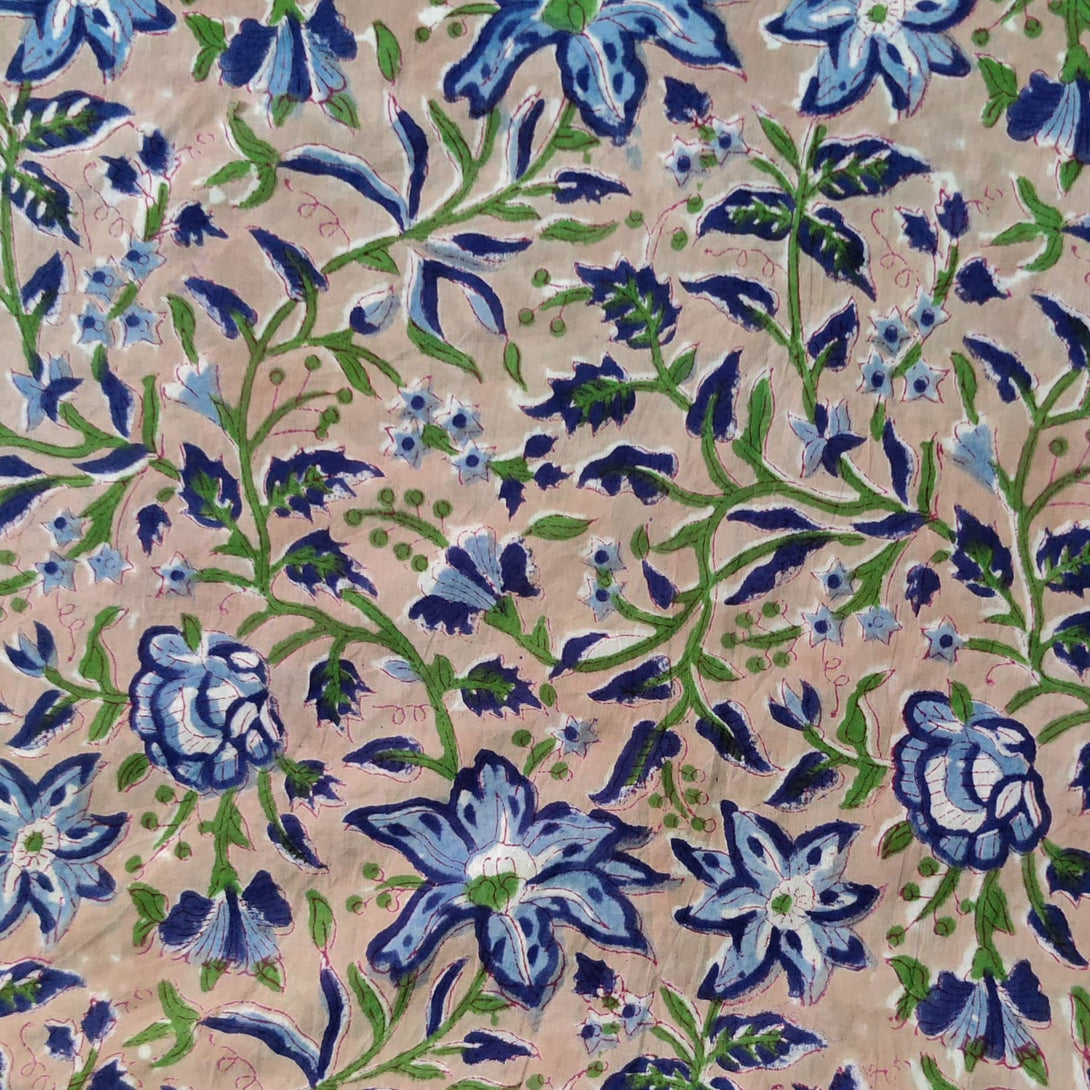 Pre-Cut 1.45 Meters Pure Cotton Jaipuri Ash Brown With Shades Of Blue ...