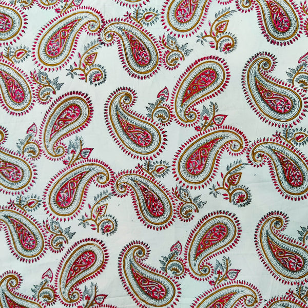 Pre-Cut 1.55 Meters Pure Cotton Jaipuri White With Kairi Jaal Hand Block Print Fabric