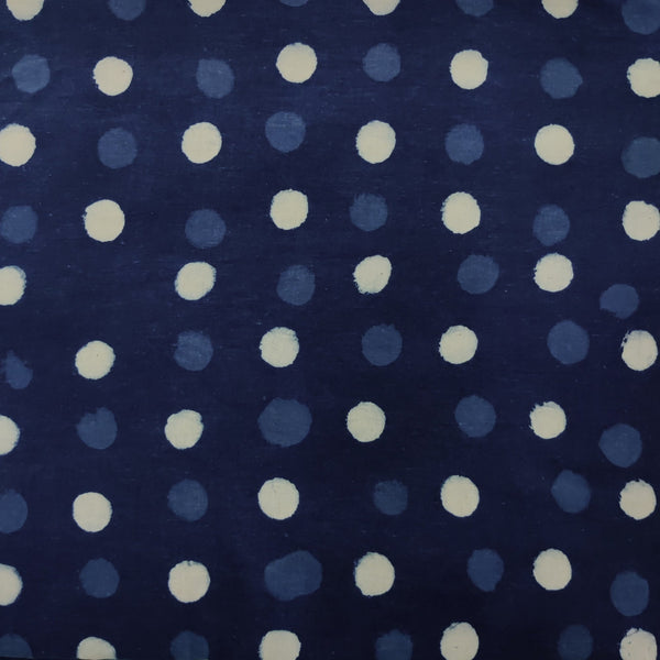 Pre-Cut 1.5 Meters Pure Cotton Dark Indigo With Polka Hand Block Print Fabric