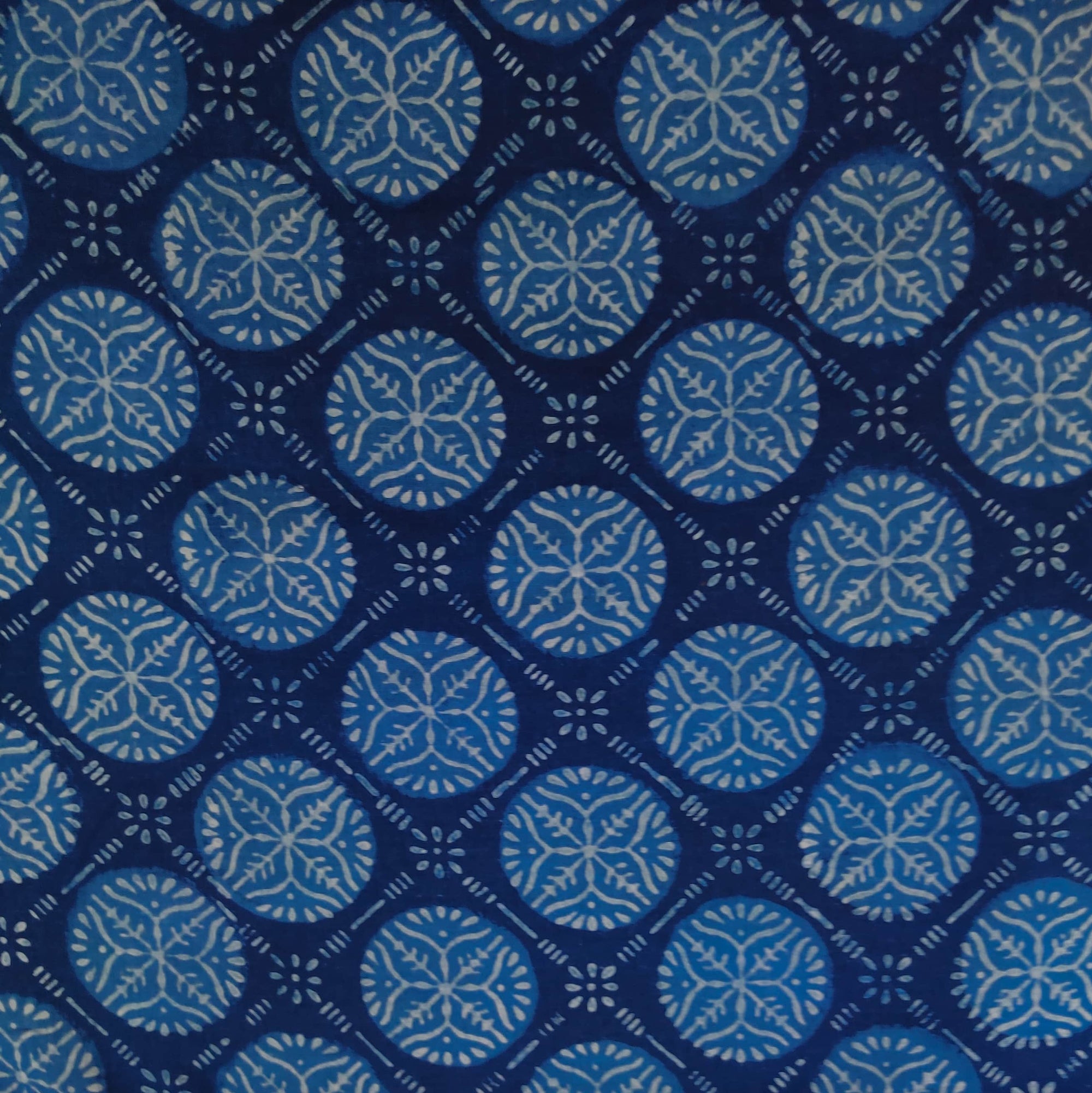 Pre-Cut 1.5 Meters Pure Cotton Indigo With Chakra Grid Hand Block Prin ...