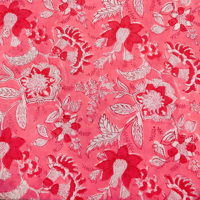 Pure Cotton Jaipuri Soft Pink With Wild Flower Jaal Hand Block Print Fabric