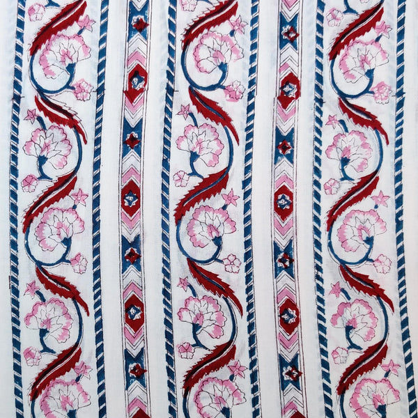 Pre-Cut 1.65 Meters Pure Cotton Jaipuri White With Border Hand Block Print Fabric