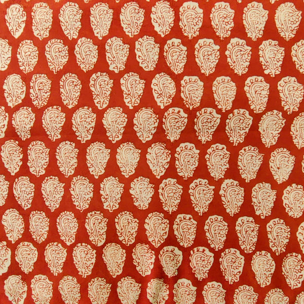 Pre-Cut 1.70 Meters Pure Cotton Bagru Rust With Bagru Motif Hand Block Print Fabric
