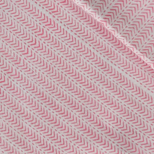 Pre-Cut 1.70 Meters Pure Cotton Jaipuri White With Light Pink V Stripes Hand Block Print Fabric