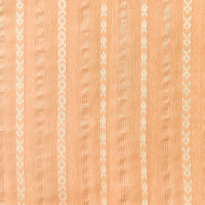 Pre- Cut 1.75 Meters Pure Cotton Handloom Peach With Silver Stripes With White Fish Stripes Woven Fabric