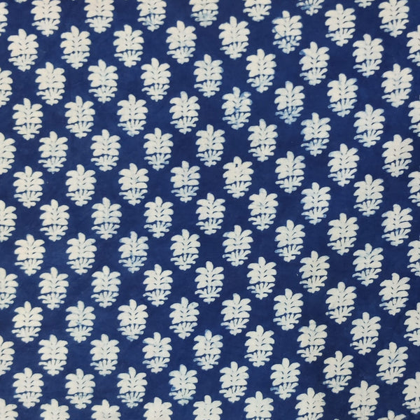 Pre-Cut 1.80 Meters Pure Cotton Indigo With Light Plant Motif Hand Block Print Fabric