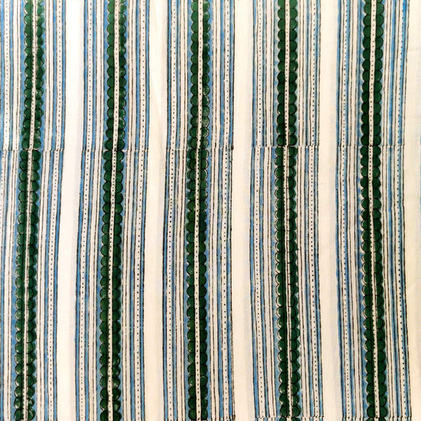 Pre-Cut 1.95 Meters Pure Cotton Jaipuri White With Abstract Border Hand Block Print Fabric