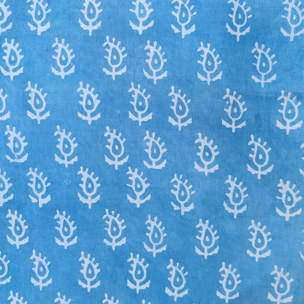 Pre-Cut 2.10 Meters Pure Cotton Special Akola Blue With Kairi Motif Hand Block Print Fabric