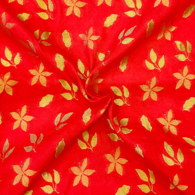 Pre- Cut 2.20 Meter Red Brocade Autumn Leaves Handwoven Fabric