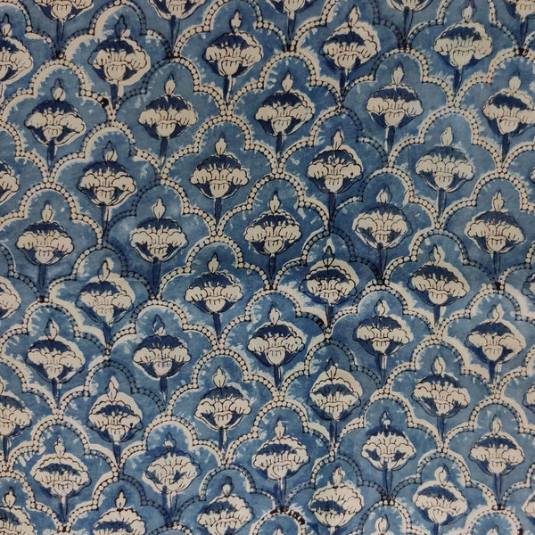 Pre-Cut 2.25 Meters Modal Cotton Blue Kalamkari With Jaali Pattern Hand Block Print Fabric
