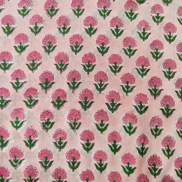 Pre-Cut 2.25 Meters Pure Cotton Jaipuri Light Pink With Pink Motifs Hand Block Print Fabric
