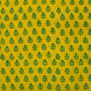 ( Pre-Cut 2.30 Meter ) Pure Cotton Yellow Gamthi With Teal Blue Tree Motifs Hand Block Print Fabric