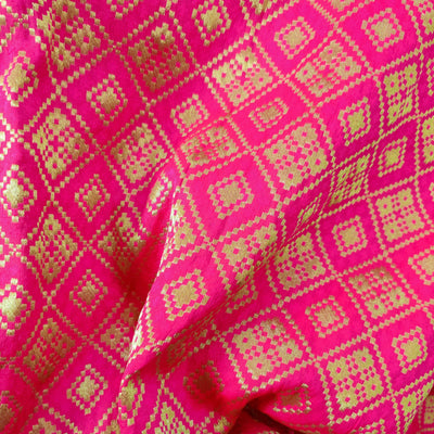 Pre- Cut 2.40 Meters Pink Brocade Fabric with Gold Patola Weaves